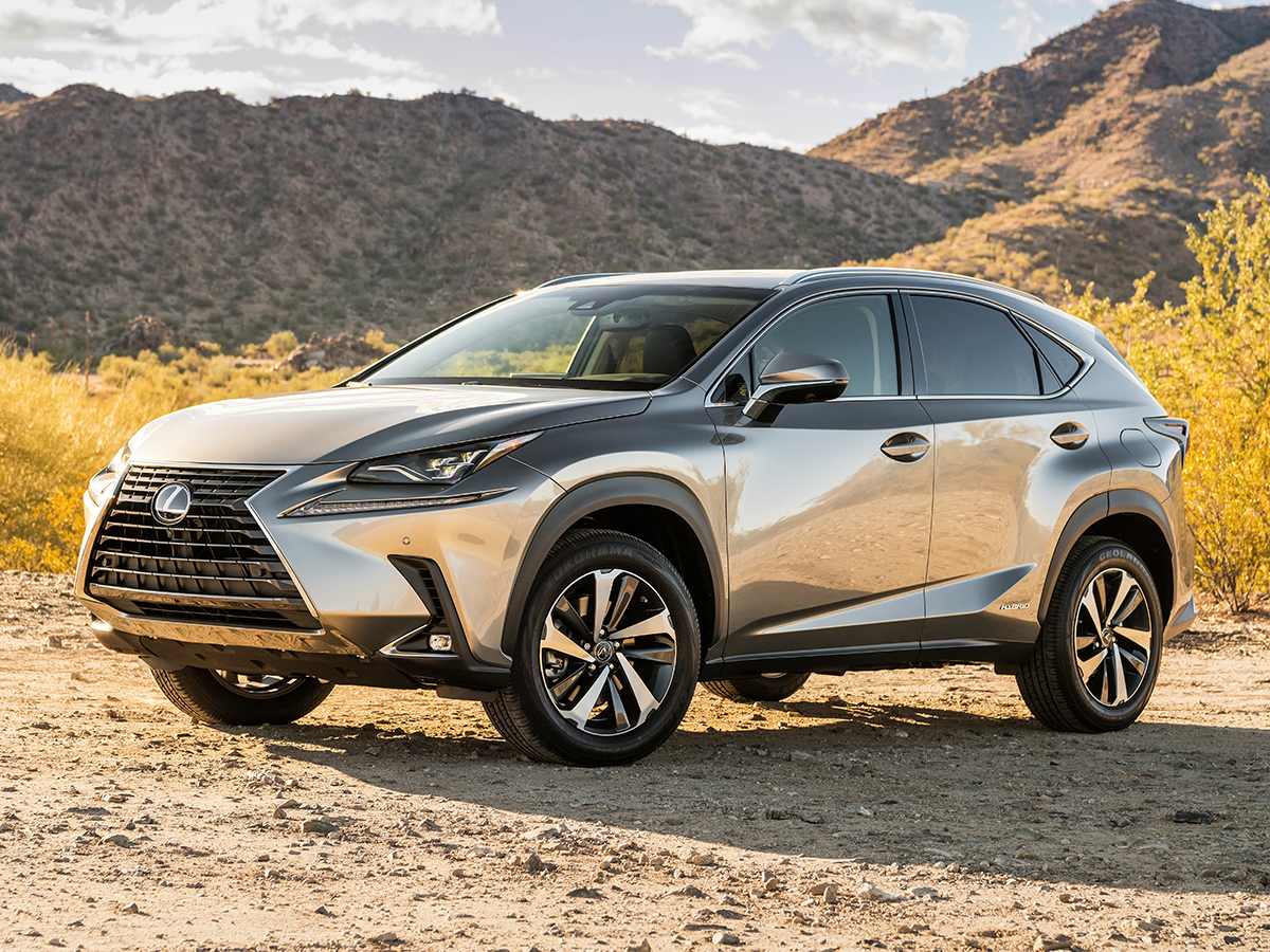 2018 Lexus NX 300h in gold on a rocky trail.