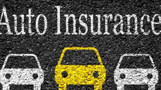 Graphic of auto insurance words and three cars