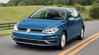 The 2019 Volkswagen Golf seen from a front quarter angle