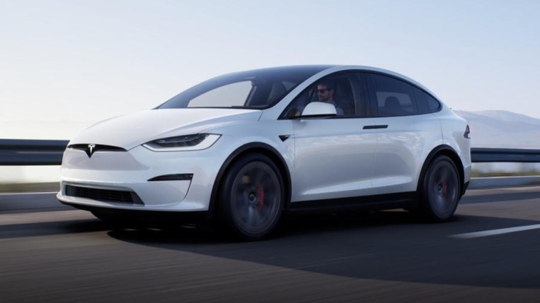 2022 Tesla Model X Plaid Driving Front Three Quarter