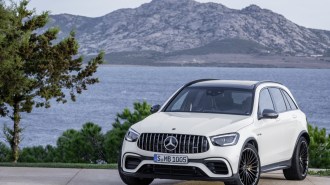 The 2022 Mercedes-AMG GLC 63 S seen from a front quarter angle