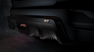 The Mitsubishi Ralliart logo on the rear diffuser of the Mitsubishi Vision Ralliart Concept