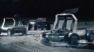 An artist's conception of Lockheed Martin/GM Lunar Terrain Vehicles on the moon