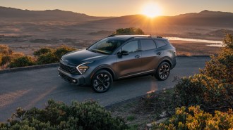 The 2023 Kia Sportage PHEV seen from a front quarter angle