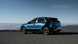 The 2023 Kia Niro from a rear quarter angle