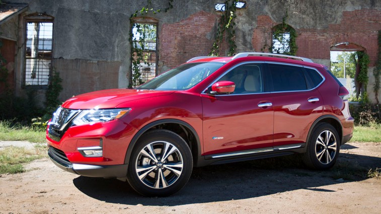 2017 Nissan Rogue Hybrid in red.