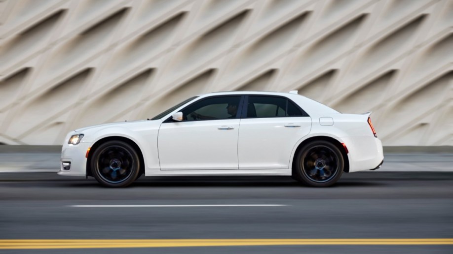 The 2022 Chrysler 300 in white, seen in profile