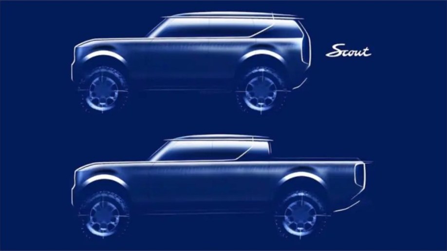 Two sketches of possible vehicles Volkswagen released when it announced the return of the Scout name. On top, we see a boxy SUV. Beneath, a similar pickup truck.