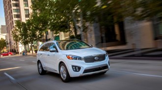 The 2016 Kia Sorento seen from a front quarter angle