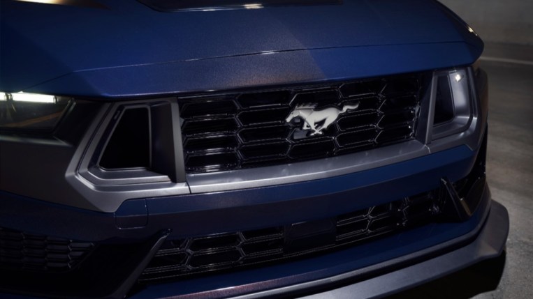The grille of the Dark Horse is flanked by huge trapezoidal air intakes