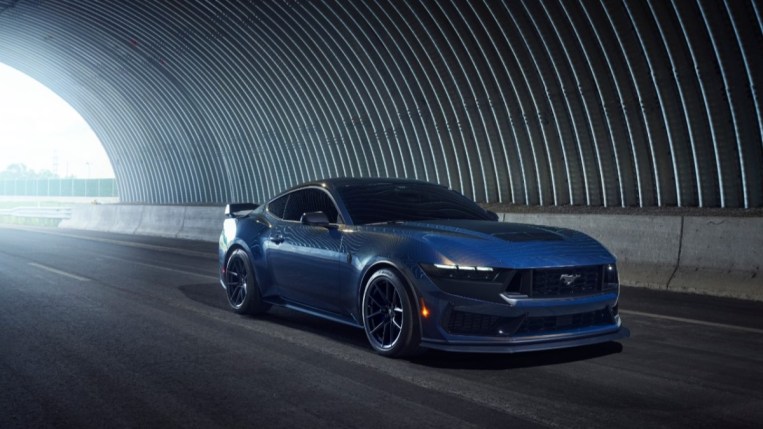 The 2024 Ford Mustang Dark Horse from a front quarter angle