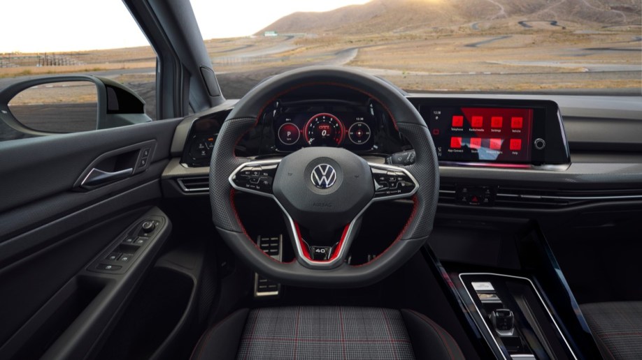 The cabin of the 2023 VW Golf GTI 40th Anniversary Edition