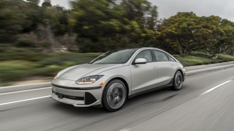The 2023 Hyundai Ioniq 6 seen from a front quarter angle