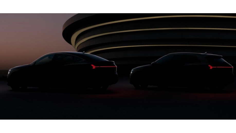 A teaser image released by Audi showing the outlines of its upcoming Q8 e-tron and Q8 e-tron Sportback SUVs