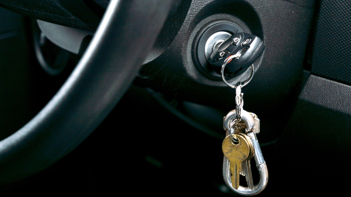 Key in a car ignition switch