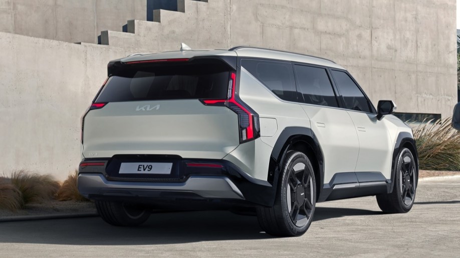 The 2024 Kia EV9, seen from a rear quarter angle