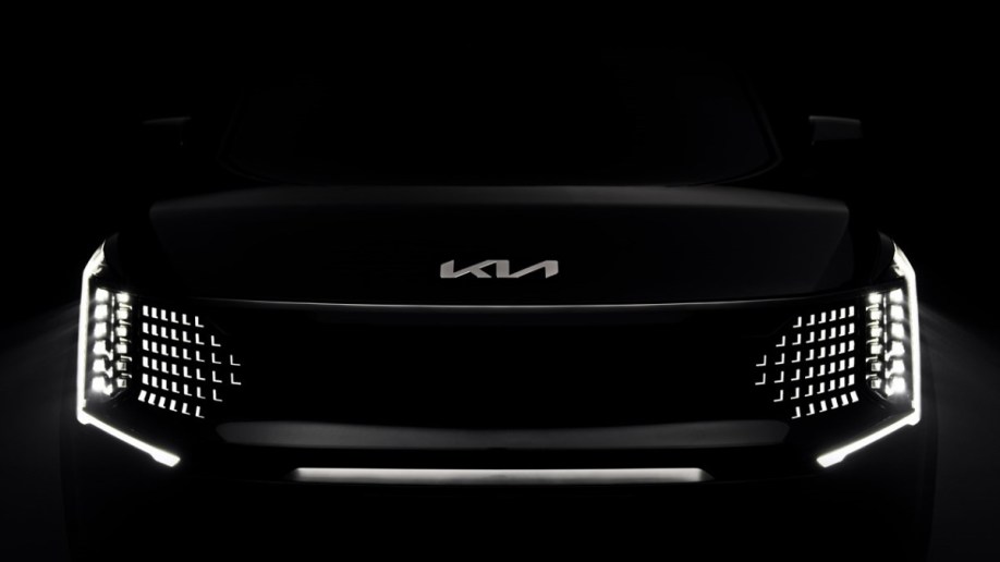 A teaser photo showing the upcoming 2024 Kia EV9's front fascia