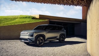 The Kia EV5 concept seen from a front quarter angle