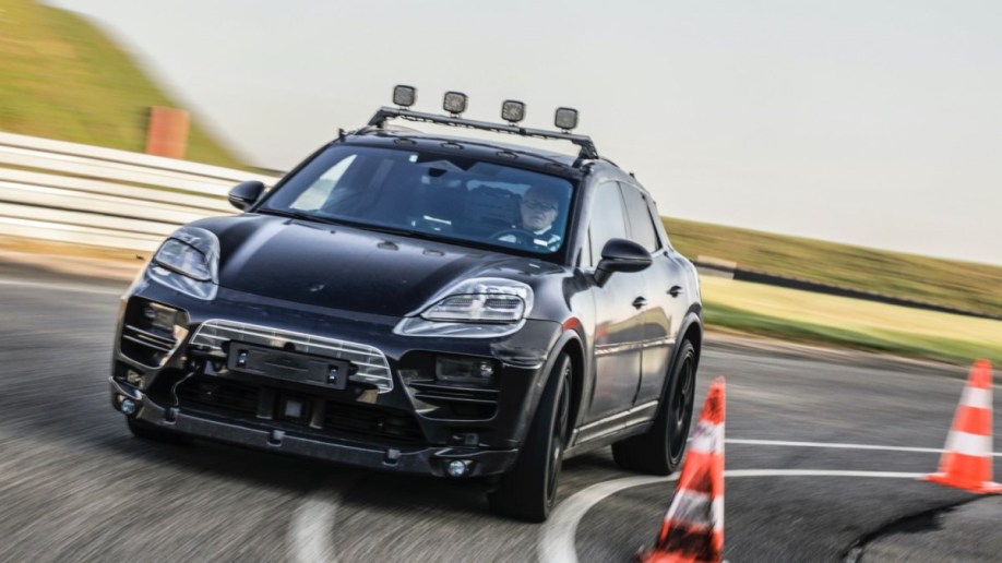 An all-electric Porsche Macan in track testing