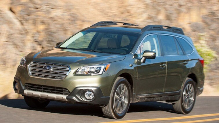 2015 Subaru Outback in olive green.