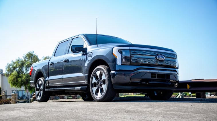 2023 Ford F-150 Lightning in blue.