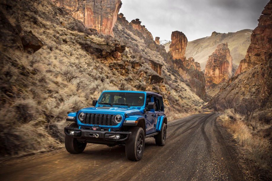 The 2024 Jeep Wrangler Rubicon seen from a front quarter angle