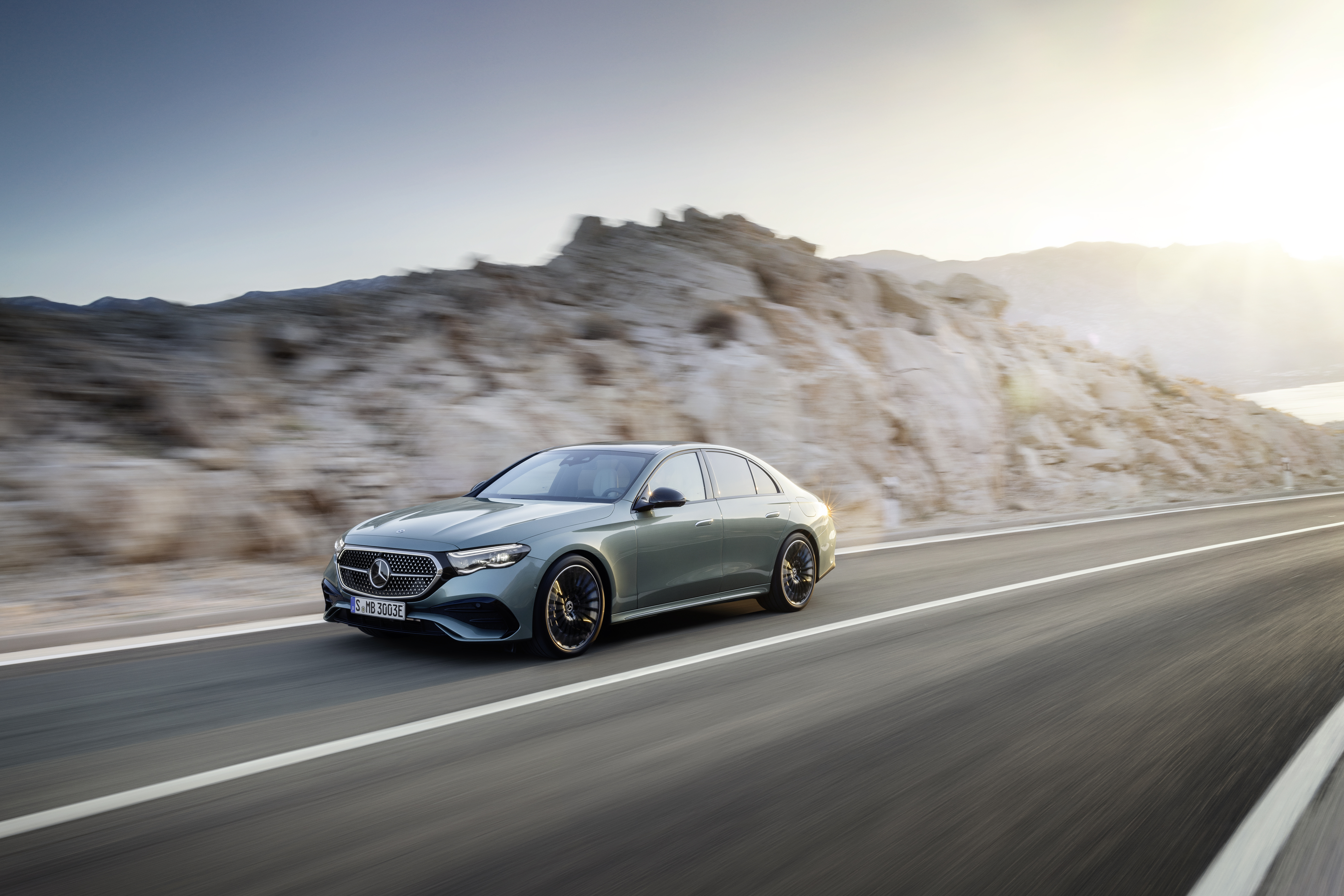 The 2024 Mercedes-Benz E-Class seen from a front quarter angle