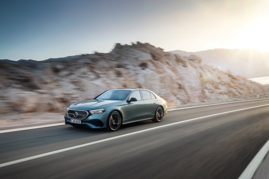 The 2024 Mercedes-Benz E-Class seen from a front quarter angle