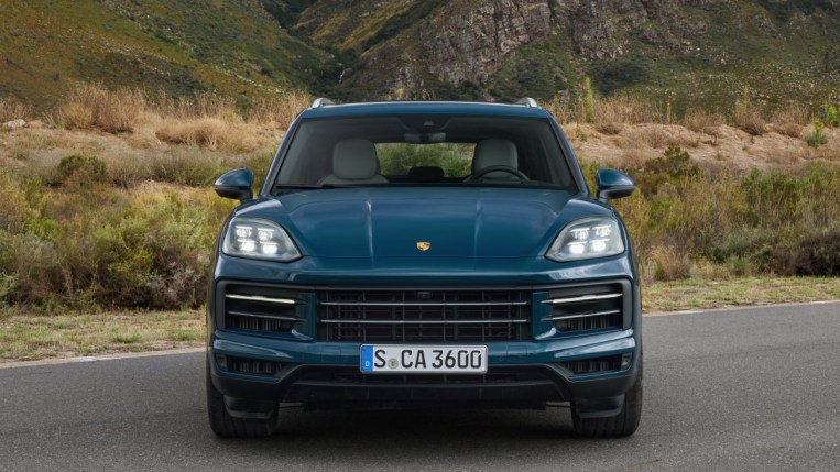 The 2024 Porsche Cayenne seen from head on