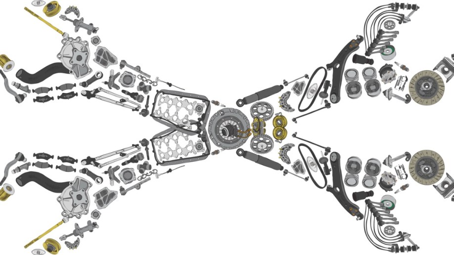 Graphic image of two wrenches with car parts inside
