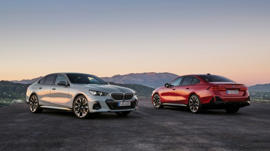 The 2024 BMW 5 Series seen from front and rear quarter angles