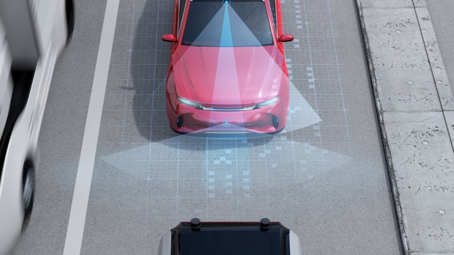 Graphic of forward collision warning system in a car