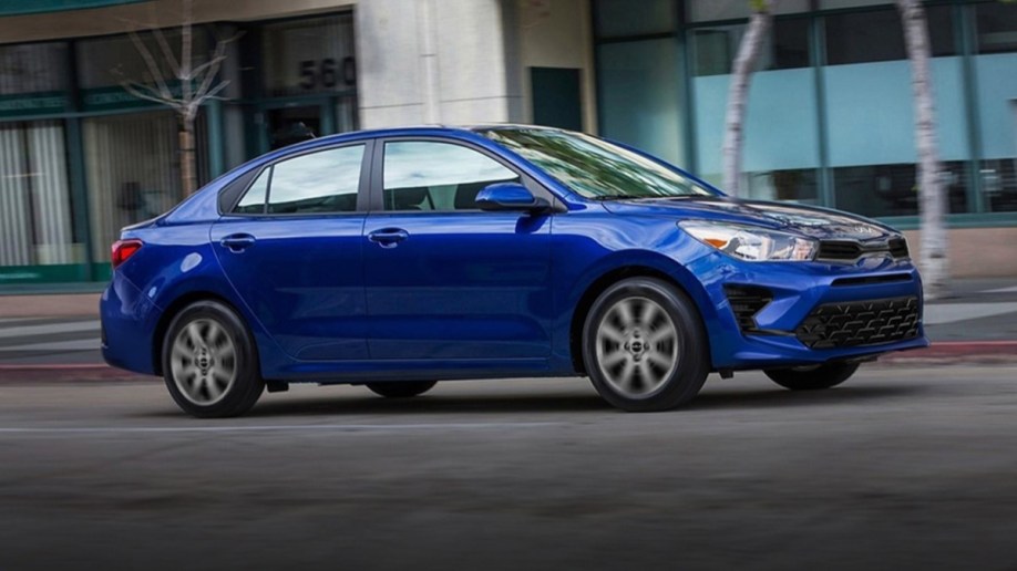 The 2023 Kia Rio seen in profile