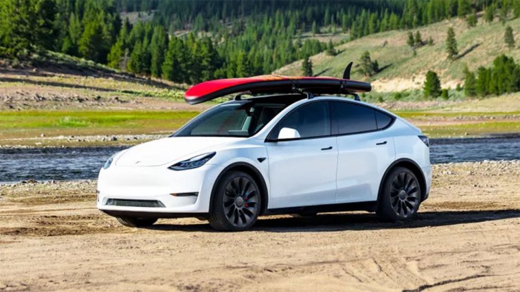 2023 Tesla Model Y in white.