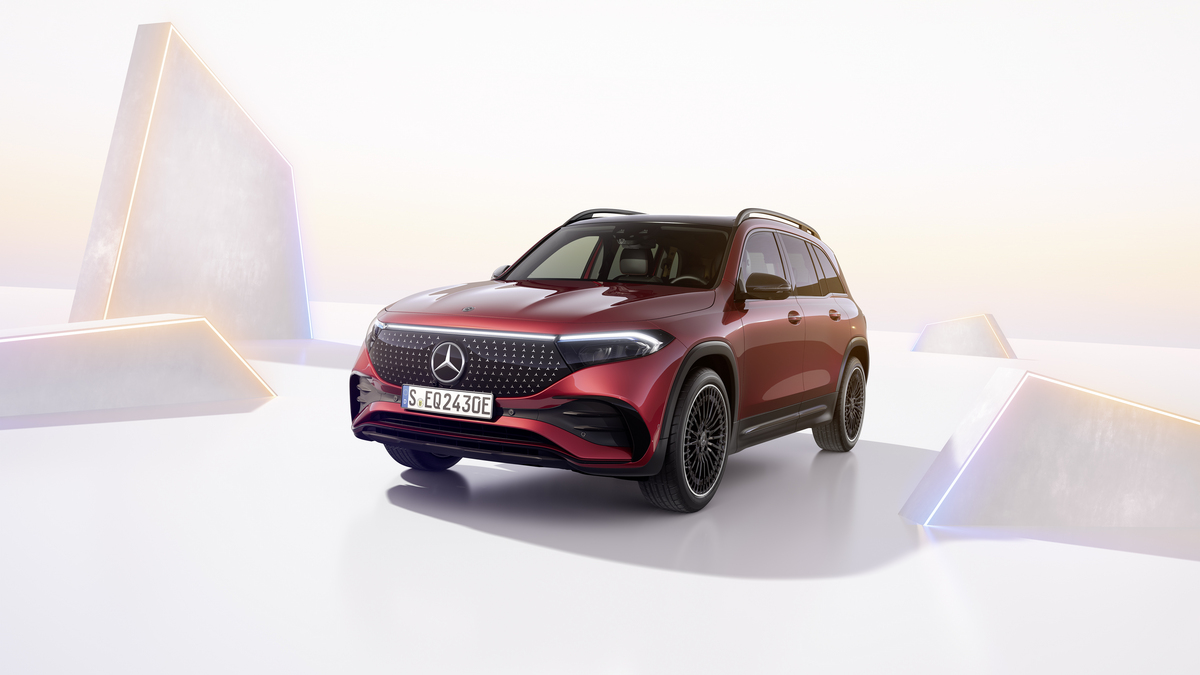 The 2024 Mercedes-Benz EQB seen from a front quarter angle