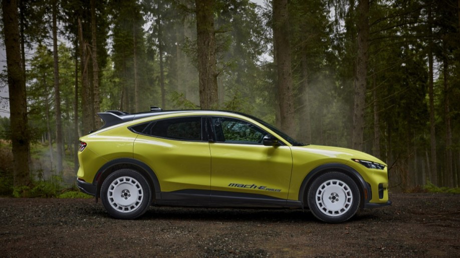 The 2024 Ford Mustang Mach-E Rally seen in profile