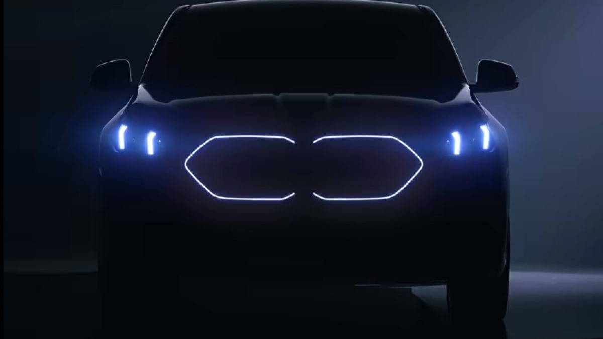 A teaser photo of the 2025 BMW X2 seen from head on