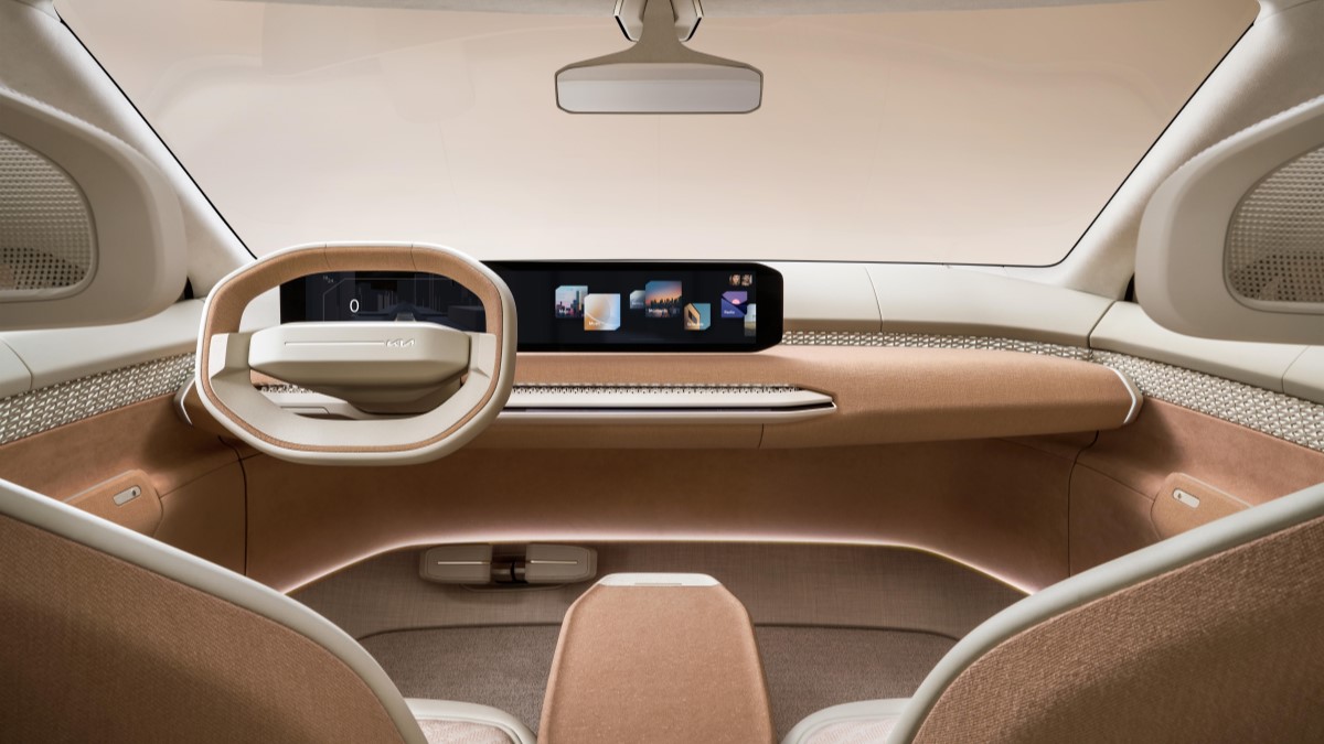 A digital rendering of the proposed interior for the Kia EV4 Concept