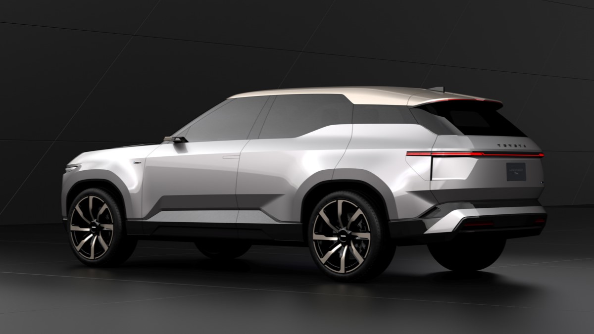 The Toyota Land Cruiser Se concept seen from a rear quarter angle