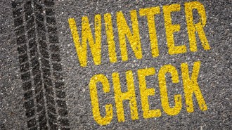 Winter check written on road lane
