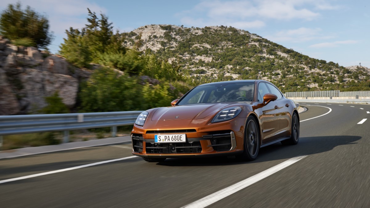The 2024 Porsche Panamera seen from a front quarter angle