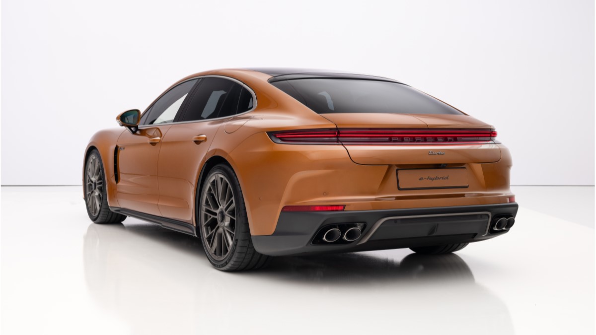The 2024 Porsche Panamera seen from a rear quarter angle