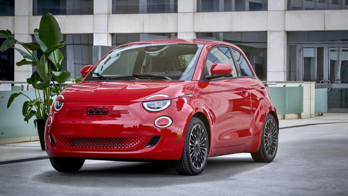 The 2024 Fiat 500e seen from a front quarter angle