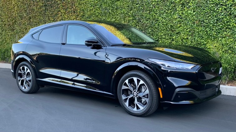 Front view of the 2023 Ford Mustang Mach-E Premium RWD in Shadow Black
