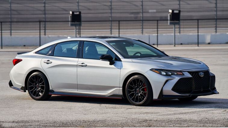 2020 Toyota Avalon TRD in Celestial Silver Metallic parked on a track.