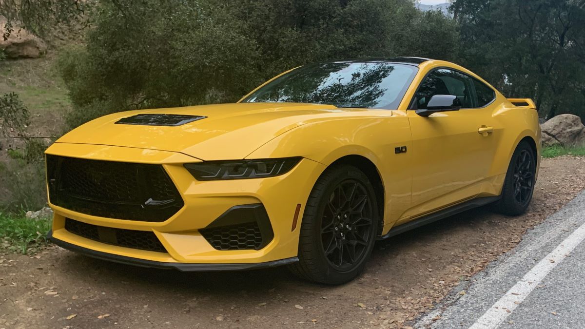 Front view of the 2024 Ford Mustang GT in yellow