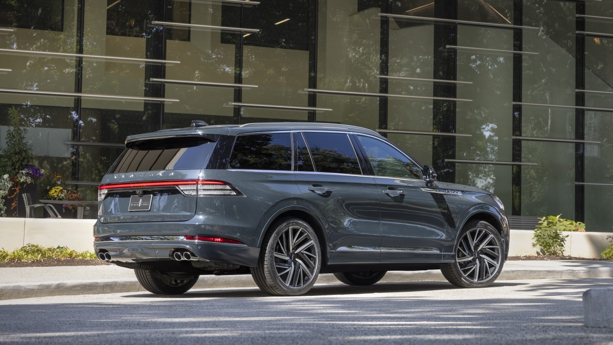 The 2025 Lincoln Aviator seen from a rear quarter angle