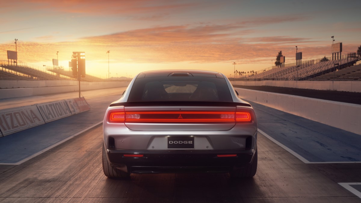 The 2024 Dodge Charger Daytona seen from the rear