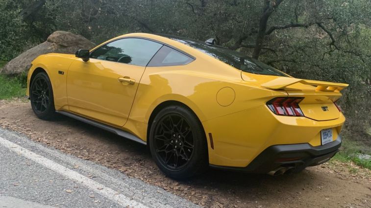 Rear view of the 2024 Ford Mustang GT in yellow