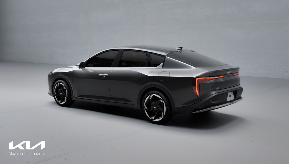The 2025 Kia K4 seen from a rear quarter angle